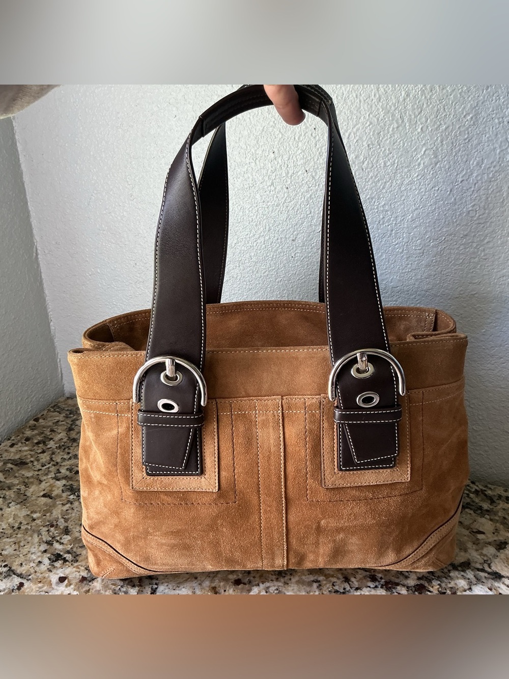 Coach SoHo Tan Suede and Brown Leather Satchel - Picture 3 of 9